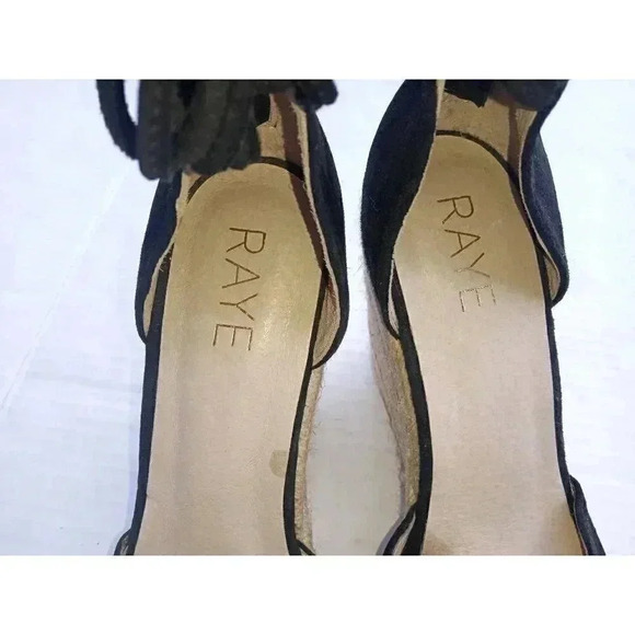 Raye Womens Dixie Espadrilles Heel Black Suede Tassel High Almond Toe Zipper 7 - Picture 5 of 11
